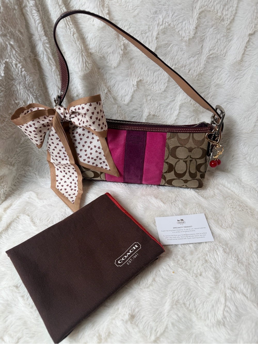 NWT!! 🤩RARE Y2K 2004 Coach Signature Stripe Suede Demi Baguette